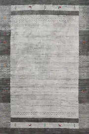 One-of-a-kind Rectangle Tribal Gabbeh Rug Hand-knotted Wool 5x8 ft