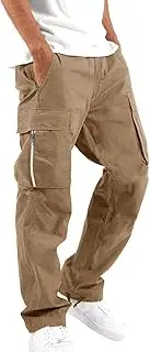 Men's Baggy Cargo Pants Drawstring Elastic Waist Workout Athletic Joggers Sweatpants Lightweight Outdoor Trousers