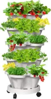 5-Tier Stackable Vertical Planter Tower Garden w/ Wheels for Herbs & Veggies