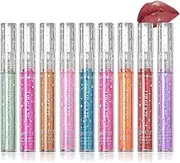 RoseFlower 9 Colors Diamond Liquid Glitter Shimmer Lipsticks/Lip Gloss Set, Glitter Liquid Lipsticks Set, Nonstick Cup Waterproof Metallic Lip Gloss Set Lips Cosmetic for Women Girls