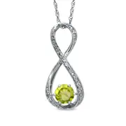 5.5mm Peridot and Natural Diamond Accent Infinity Pendant in Sterling Silver