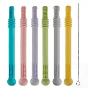 Fu Store Hollow Teether Tube, 6 Pack Chew Straw Toy for Infant Toddlers Silic...