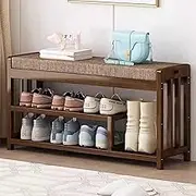 MOMOGEE Hallway Shoe Rack Bench Entryway Bamboo Shoe Organizer 3-Tier with Upholstered Cushion Shoe Storage for Bedroom Living Room Hallway-Bring a Boot Stand