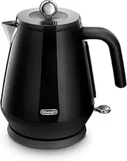 De'Longhi Eclettica Kettle KBY2001.BK, Classic Style Electric Kettle with Anti-Scale Filter, 360° Swivel Base, Cord Storage, Stainless Steel, 1.7 Liters, 2000W, Glossy Black