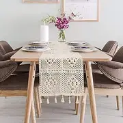 MOREBEST Natural Beige Macrame Table Runner Cotton Crochet Lace Boho Wedding Table Runner with Tassels for Bohemian Rustic Wedding Bridal Shower Home Dining Table Decor