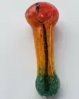 Collectible Glass Tobacco Pipe Red Orange & Green Gradient Design 4 Inch
