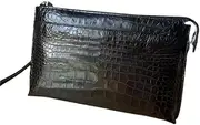 [Generic] Classic Exotic Genuine Alligator Skin Male Large Card Purse Authentic Crocodile Leather Wristlets Bag Men ZIP Envelop Clutch Bag, Black, 30cm(Width) x 18cm(Height) x 4cm(Deep), Fashion and Leisure