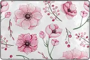 Watercolor Pink Flowers Berries Area Rug 4 x 6 Feet, Living Room Bedroom Kitchen Decorative Lightweight Foam Printed Rug