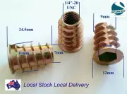 Qty 10 1/4" UNC 25mm Wood Timber Threaded Flange Insert Zinc Steel Alloy Hex Nut