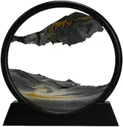 Aoderun Moving Sand Art Picture Round Glass 3D Deep Sea Sandscape in Motion Display Flowing Sand Frame Relaxing Desktop Home Office Work Decor (7", Black)