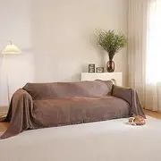 RAMEFILD Sofa Covers for Sectional Sofa Set Boho Couch Cover for Dogs Chenille Herringbone Throw Couch Protector with Tassel L Shape Washable (Chocolate, X-Large, 71" x 134")