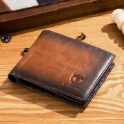 BULLCAPTAIN Genuine Leather RFID Blocking Wallet for Men, Retro Thin Short Multi-functional ID Credit Card Holder Multip