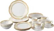 24 Piece Isabella Design Porcelain Wavy Edge Dinnerware Set, White