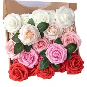 Artificial Flowers Real Looking Artificial Roses with Stems 25pcs Series Red