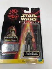 Star Wars Episode 1 Comm Tech Chip Jar Jar Binks With Gungan Battle Staf Figure