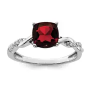 Sterling Silver Garnet and Diamond Ring