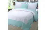 Celeste Mint Trim Bedspread Set or Square Cushion by Georges Fine Linens