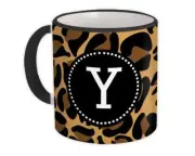 Gift Mug : Monogram Letter Y Leopard Initial ABC Animal Print Graphic
