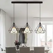 Industrial Pendant Lighting E27 Base Edison Metal Caged Vintage Hanging Pendant 3-Lights Rustic Pendant Light Fixture for Kitchen Dining Room Bar Hotel