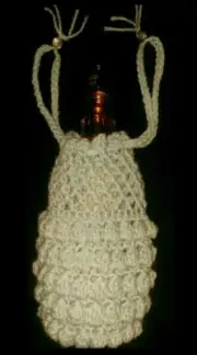 Handmade Crochet Wine Tote Light Blue with smiley face beads
