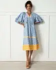 NWT Printfresh x Lars Blue Yellow Midi Dress Organic Cotton Tassels M