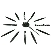 3D DIY Modern Mute Mirror Wall Clock Wall Sticker Home Decoration ALLBLACK COLOR