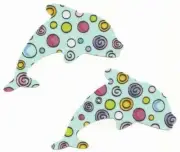 Set of 2 Blue Polka Dot Dolphin Fabric Iron on Appliques ~ No-Sew