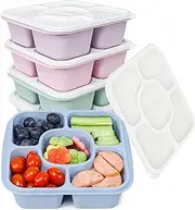 Caperci 5-Pack Lunchable Container Set for Kids & Adults - Reusable Bento Snack Box Containers with 5-Compartment for Food Storage & Meal Prep, Wheat Straw, BPA-Free (Vintage Colors)
