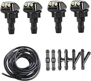 Windshield Washer Nozzle Kit, 4Pcs Plastic 360° Rotatable Windshield Washer Nozzle with 6 Connectors & Hose, Ideal for Most Cars, Sprayer