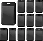 12 Pcs Sliding ID Badge Holders Black Hard Plastic Cover Holder Vertical Card Case Protector Pouch with Clear Window for Office School Nurse ID Credit Cards