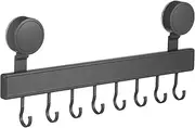 Luxshiny Suction Cup Hook Rack: Bar Rail Hanger for Kitchen Utensils and Bathroom Accessories - Black