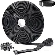 Trilancer 10M x 2CM Reusable Cable Ties, Adjustable Hook and Loop Straps with 50 Buckles, Cut to Length, Ideal for Wire Management, Cord Organizer, and Cable Straps, Black