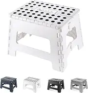 Folding Step Stool, 9 Inch Plastic Foldable Step Stool for Kids Adults - Holds Up to 330 lbs Foot Stool with Non-Slip Surface, Carry Handle for Kitchen Bathroom Bedroom (White)
