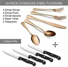 24 Piece Rose Gold Silverware Set for 4 Stainless Steel 4 Bonus Steak Knives
