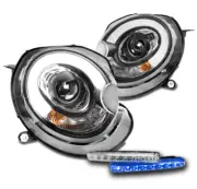For 07-13 Mini Cooper S LED Tube Projector Black Headlight Lamp +Blue DRL Signal (for: Mini)