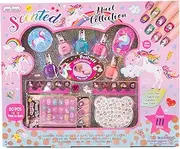 Hot Focus Unicorn Nail Art Gift Set - 112 Piece Scented Girls Nail Kit Includes Press On Nails, Nail Polishes, Toe Separators and More - Non-Toxic Water Based Peel Off Nail Polish