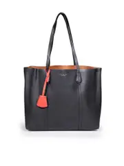 Black Triple Compartment Perry Leather Tote