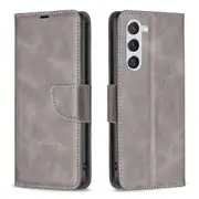 For Samsung Galaxy S24 Case, Lambskin Texture, Folio PU Leather Wallet, Lanyard, Grey