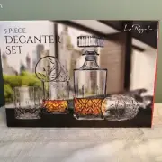 New~ LE REGALO 5PC DECANTER WHISKEY SET DECANTER WITH STOPPER AND 4-11oz GLASSES