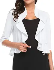 [Aceshion] Women's 3/4 Sleeve Cropped Bolero Shrug Open Front Cardigan (Blue