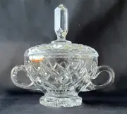 Vintage Irish Galway Cut Crystal Glass Lidded Sugar Candy Condiment Jar 6X5”