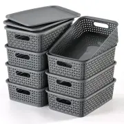 [ 8 Pack ] Plastic Storage Baskets With Lids, Small Pantry Organization, Stac...