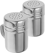 2pcs Stainless Steel Flour Sifter Dredge Shakers with Handle Powder Sugar Shaker for Baking and Cooking Seasoning Containers with Lid Silver