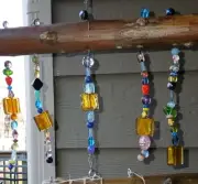 Extra Large Handmade Wind Chimes And Beaded Suncatcher on Bamboo