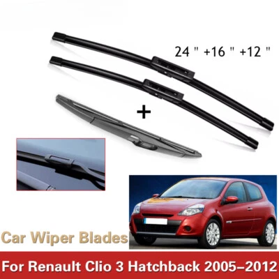 For Renault Clio 3 III Hatchback 2005-2012 Front Rear Wiper Blades Windshield US