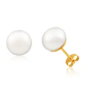 9ct Yellow Gold 9mm White Freshwater Pearl Stud Earrings