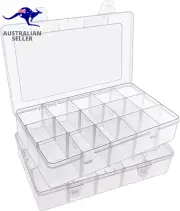 2 Pack 15 Girds Clear Plastic Organizer Box Storage for Washi Tape Tackle Box Je