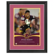 Brisbane Broncos Justin Hodges Signed Elite Print Framed