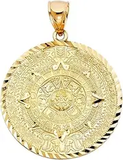 TGDJ14K Yellow Gold Diamond-Cut Ornate Aztec Calander Azteca Pendant Charm (64x64 mm), Metal, Rhinestone