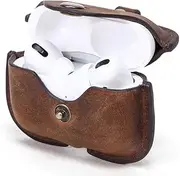 Airpods Pro Leather Case,Crazy Horse Leather Airpods Pro Case for Men and Women,Hiram Men's Leather Travel Case for Airpods Pro(Coffee)